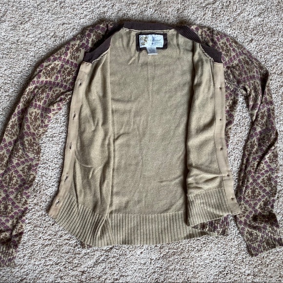 Floral Button Sweater Cardigan Fossil Pink Flowers Brown Top - Picture 4 of 8